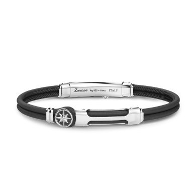 Pulsera Zancan de piel natural con placa de plata.