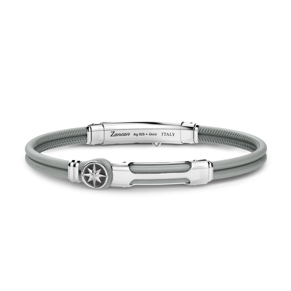 Pulsera Zancan de piel natural con placa de plata.
