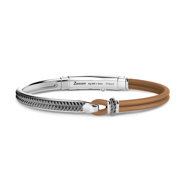 Zancan silver and natural leather bracelet.