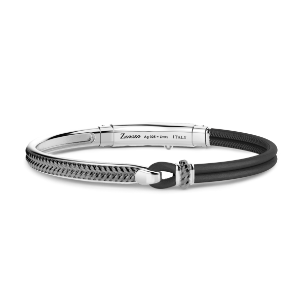 Pulsera Zancan de plata y piel natural.