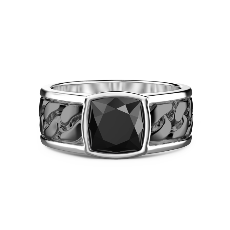 Anello in argento bianco e nero con onice.