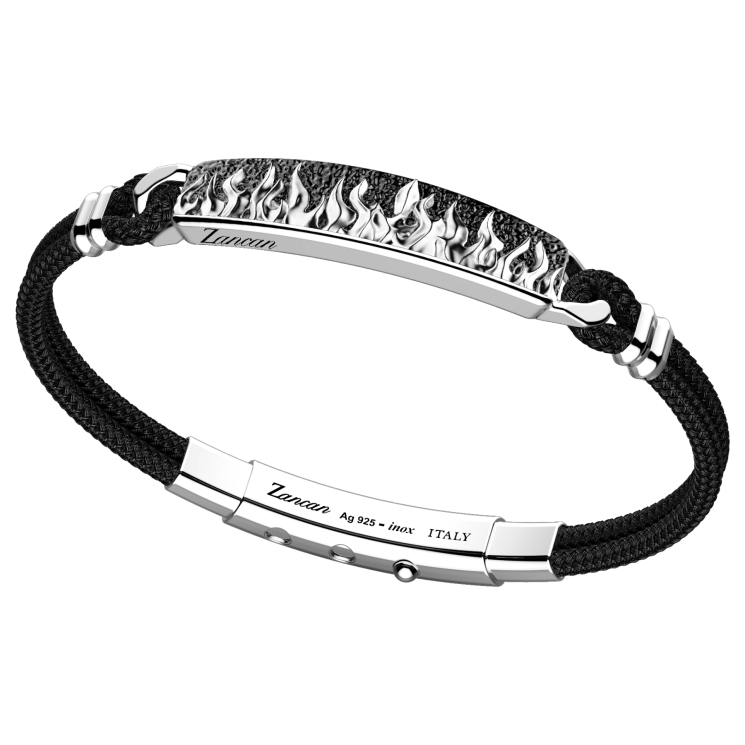 Bracciale Zancan in kevlar con targa in argento con fiamme.