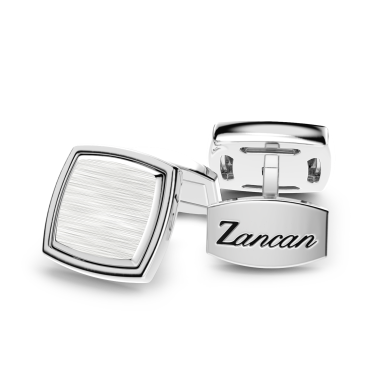 Zancan-Manschettenknöpfe aus Silber mit schwarzem Edelstein.