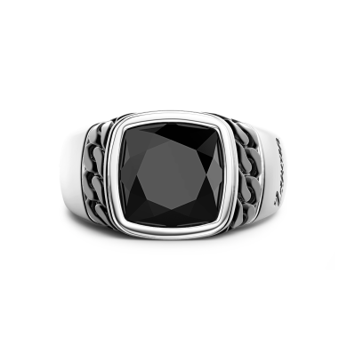 Ring aus weißem und schwarzem Silber mit natürlichem Onyx.