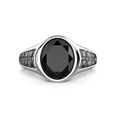 Zancan silver signet ring with oval onyx stone.