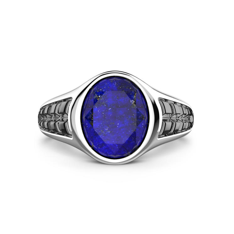 Zancan silver signet ring with oval lapis lazuli stone.