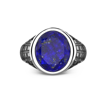 Zancan-Ring aus Silber mit blauem Edelstein.