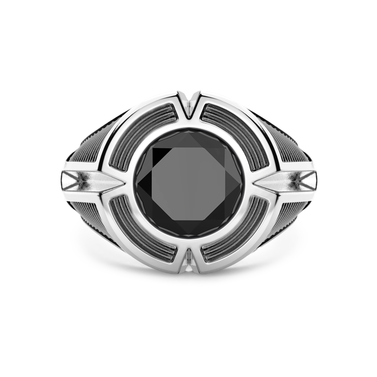 Zancan silver signet ring with central onyx stone.