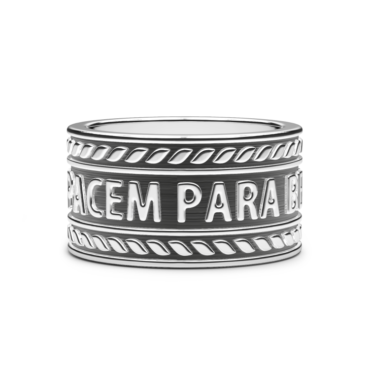 Zancan banded silver ring with Latin inscription.