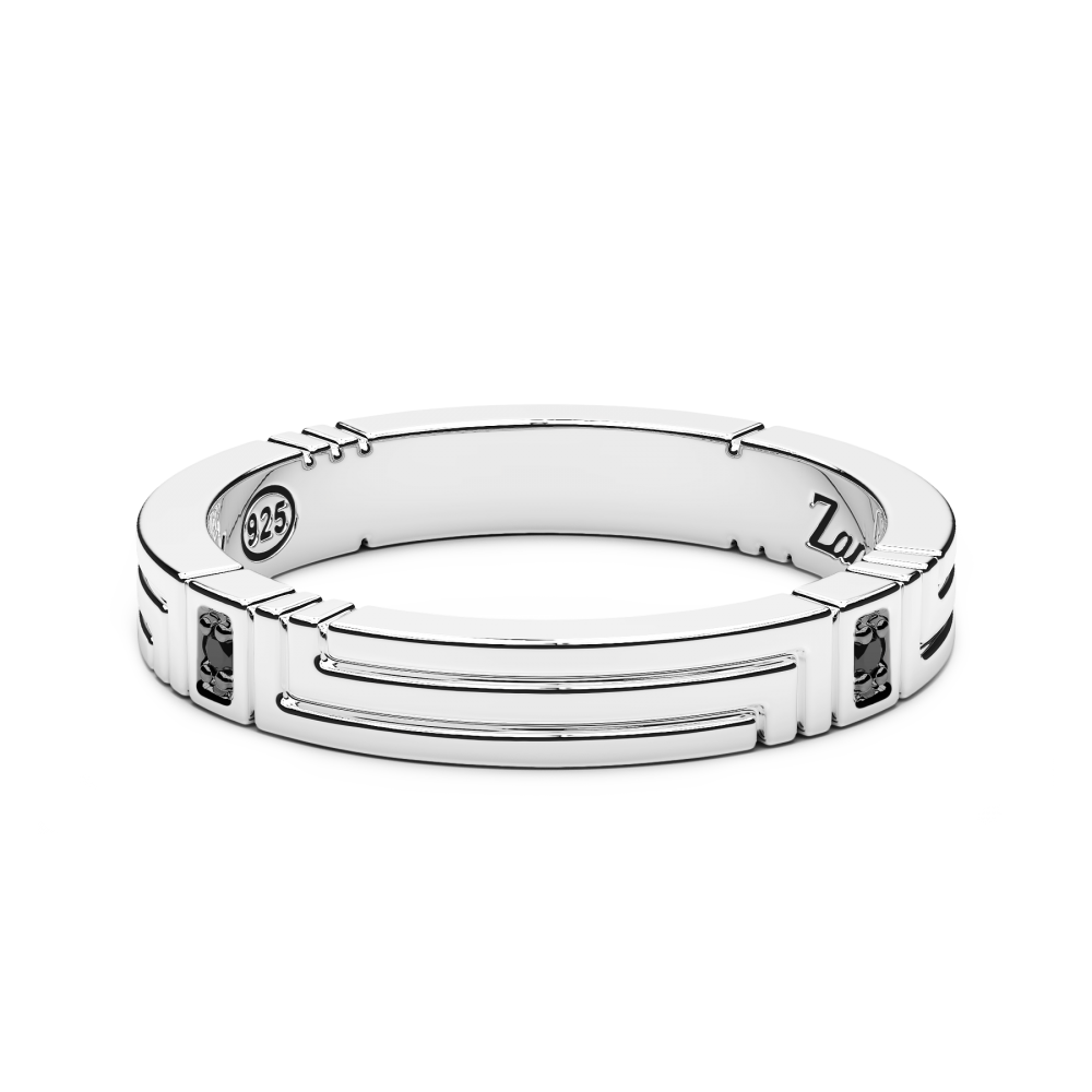 Zancan silver and black stone band ring.