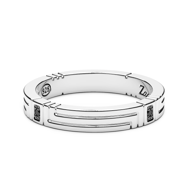 Zancan silver and black stone band ring.