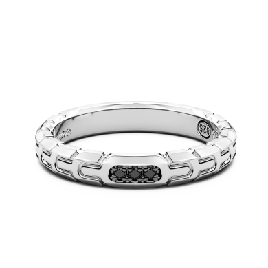 Zancan-Bandring aus Silber mit schwarzen Edelsteinen.