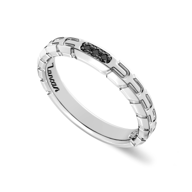 Zancan-Bandring aus Silber mit schwarzen Edelsteinen.