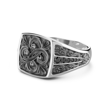 Zancan-Siegelring aus Silber mit schwarzen Edelsteinen. 2