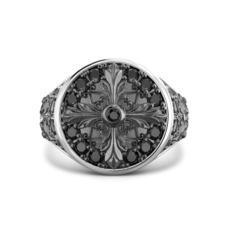 Anello chevalier Zancan in argento e pietre nere.