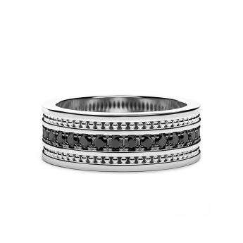 Zancan-Bandring aus Silber mit schwarzen Edelsteinen.
