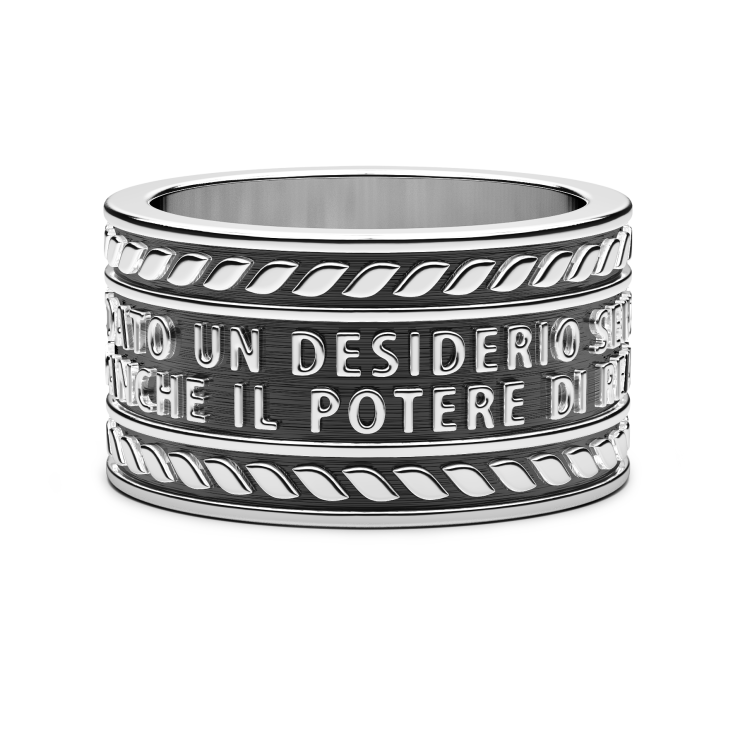 Zancan silver band ring with inscription.