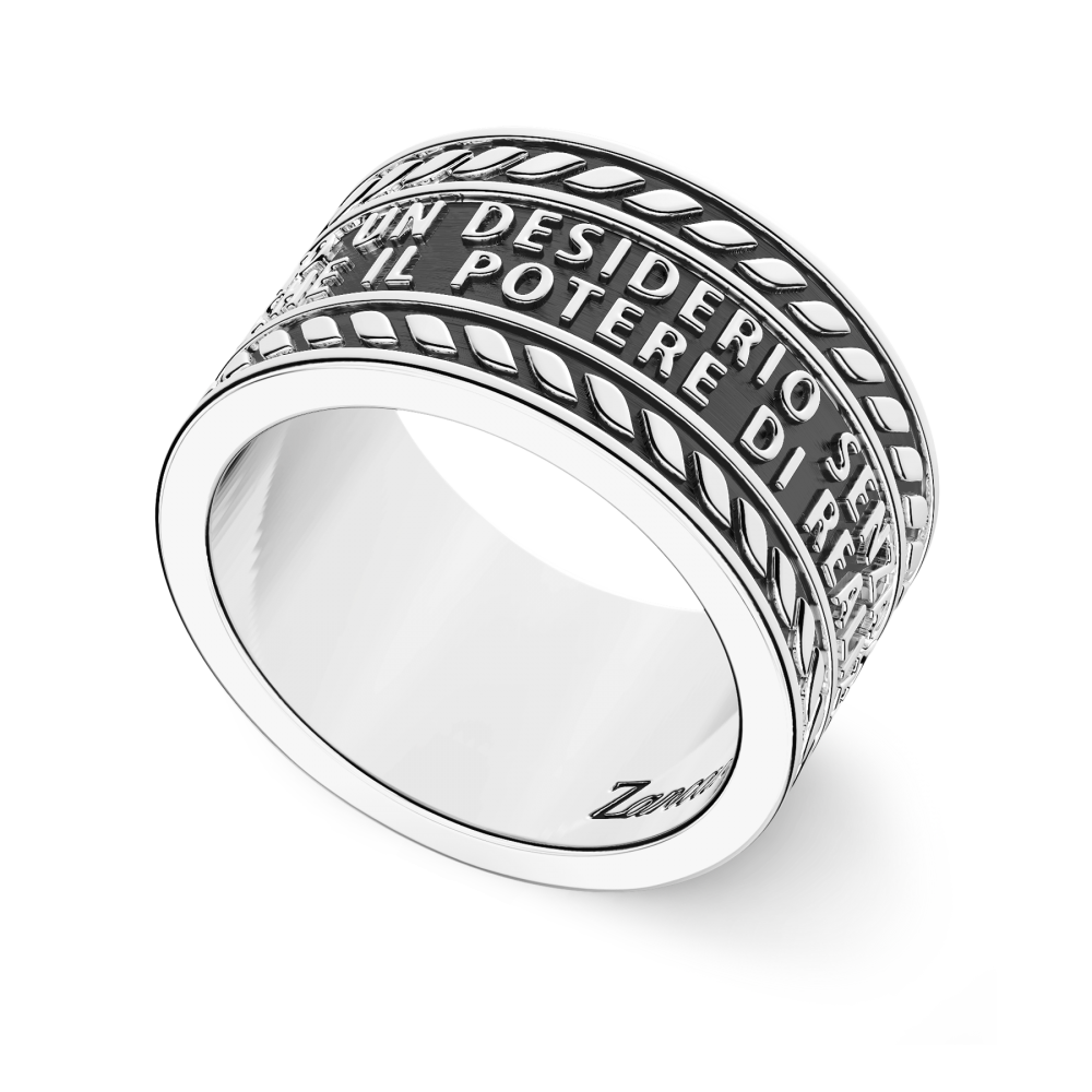 Zancan silver band ring with inscription.