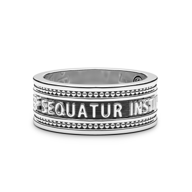 Zancan silver band ring with inscription in Latin.