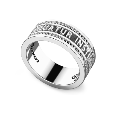 Zancan silver band ring with inscription in Latin.