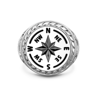 Anillo Zancan de plata con rosa de los vientos grabada.
