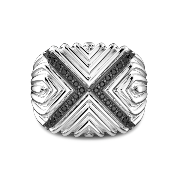Zancan silver signet ring with black stones.