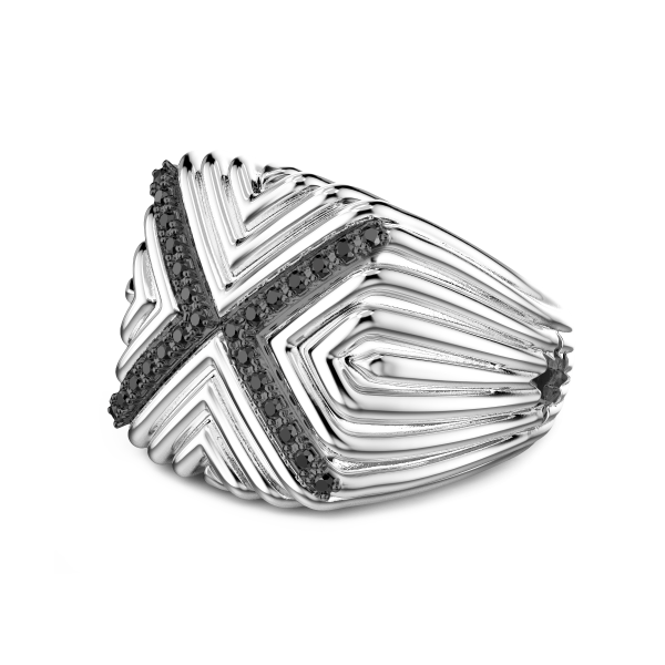 Zancan silver signet ring with black stones.