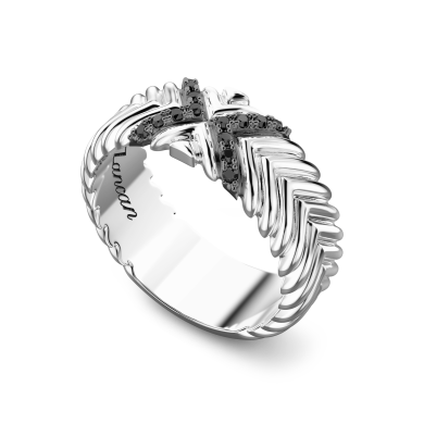 Zancan silver band ring with black stones.