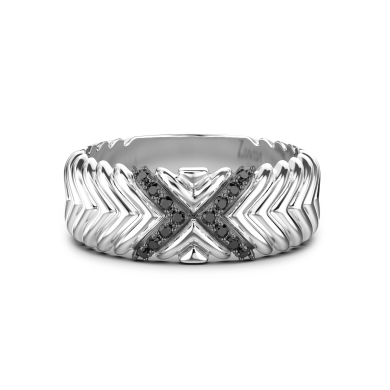 Zancan silver band ring with black stones.