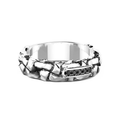 Zancan silver band ring with black stones.