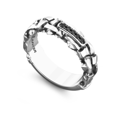 Zancan silver band ring with black stones.
