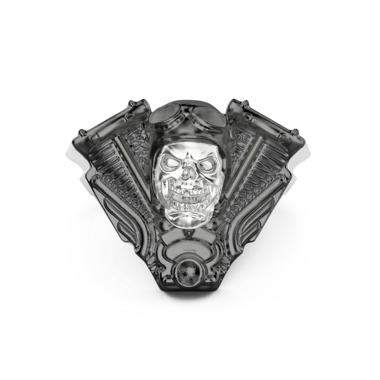 Anello Zancan in argento a teschio biker.