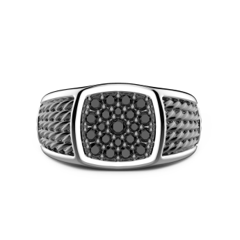 Anello chevalier Zancan in argento con pietre nere.