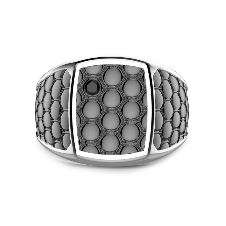 Zancan burnished silver signet ring.