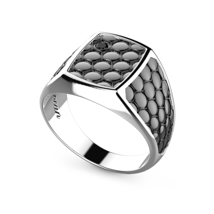 Anello chevalier Zancan in argento brunito.