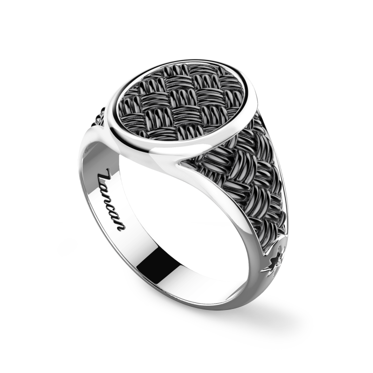 Zancan burnished silver signet ring.