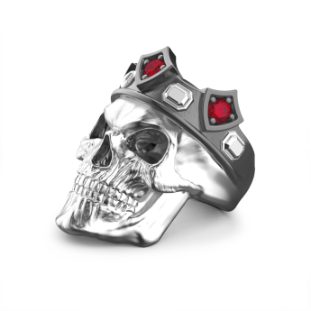 Anello teschio re Zancan in argento con pietre nere. 2