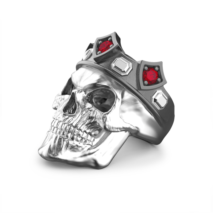 Anello teschio re Zancan in argento con pietre nere.