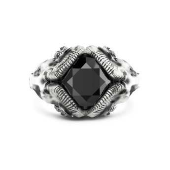 Zancan ring with rams and silver onyx. 2