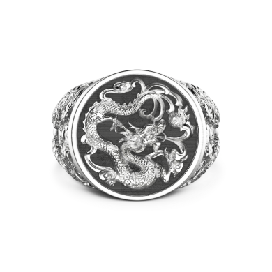 Anello chevralier Zancan in argento con drago.