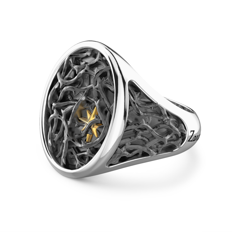 Zancan silver thorny signet ring.