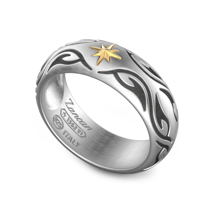 Anillo de banda Zancan tribal de plata.