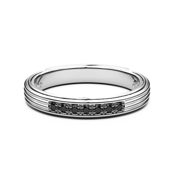 Anello Zancan a fede in argento con pietre nere.