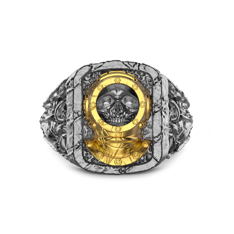 Zancan-Ring aus brüniertem Silber mit Taucher.