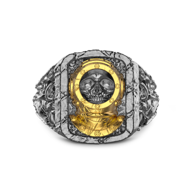 Zancan-Ring aus brüniertem Silber mit Taucher.