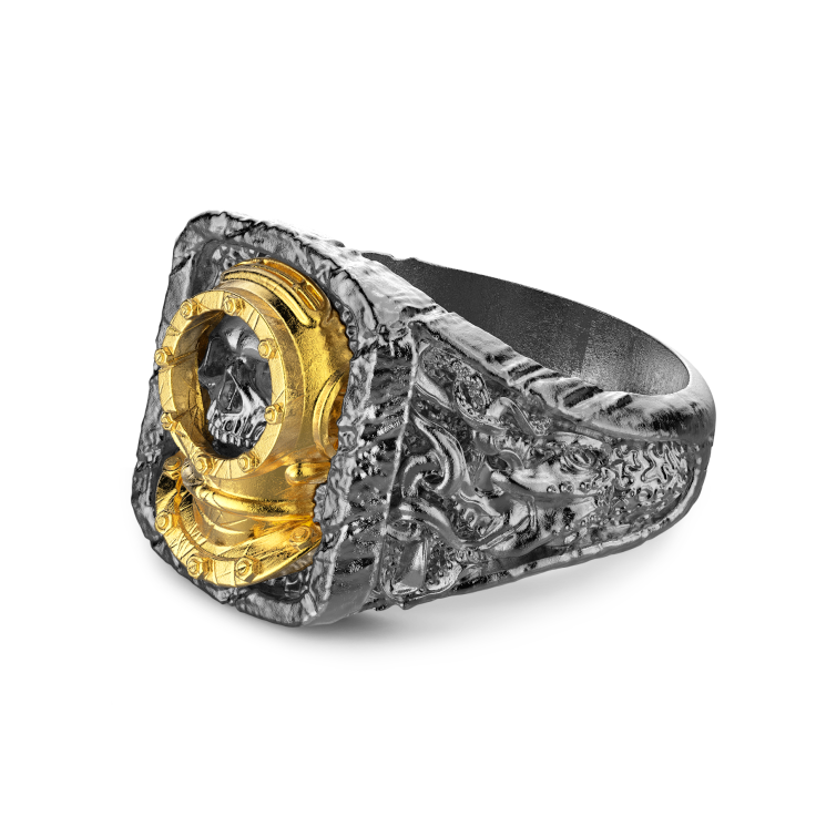 Zancan-Ring aus brüniertem Silber mit Taucher.