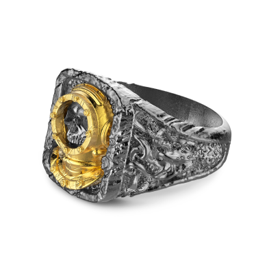 Zancan-Ring aus brüniertem Silber mit Taucher.