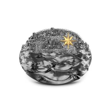 Zancan burnished silver ring with sea waves.