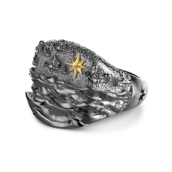 Zancan burnished silver ring with sea waves. 2