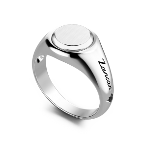 Zancan round silver signet ring. 2